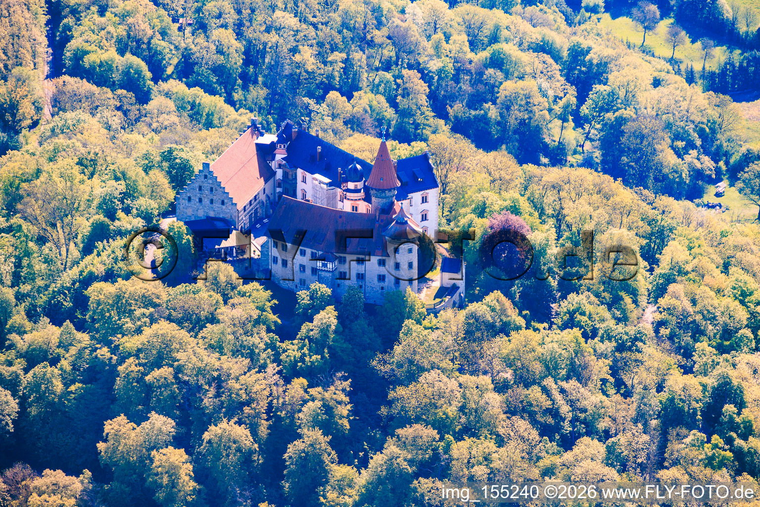 German Castle Museum Veste Heldburg with castle restaurant, cafe, wedding venue and castle chapel - Franconian light in Heldburg in the state Thuringia, Germany