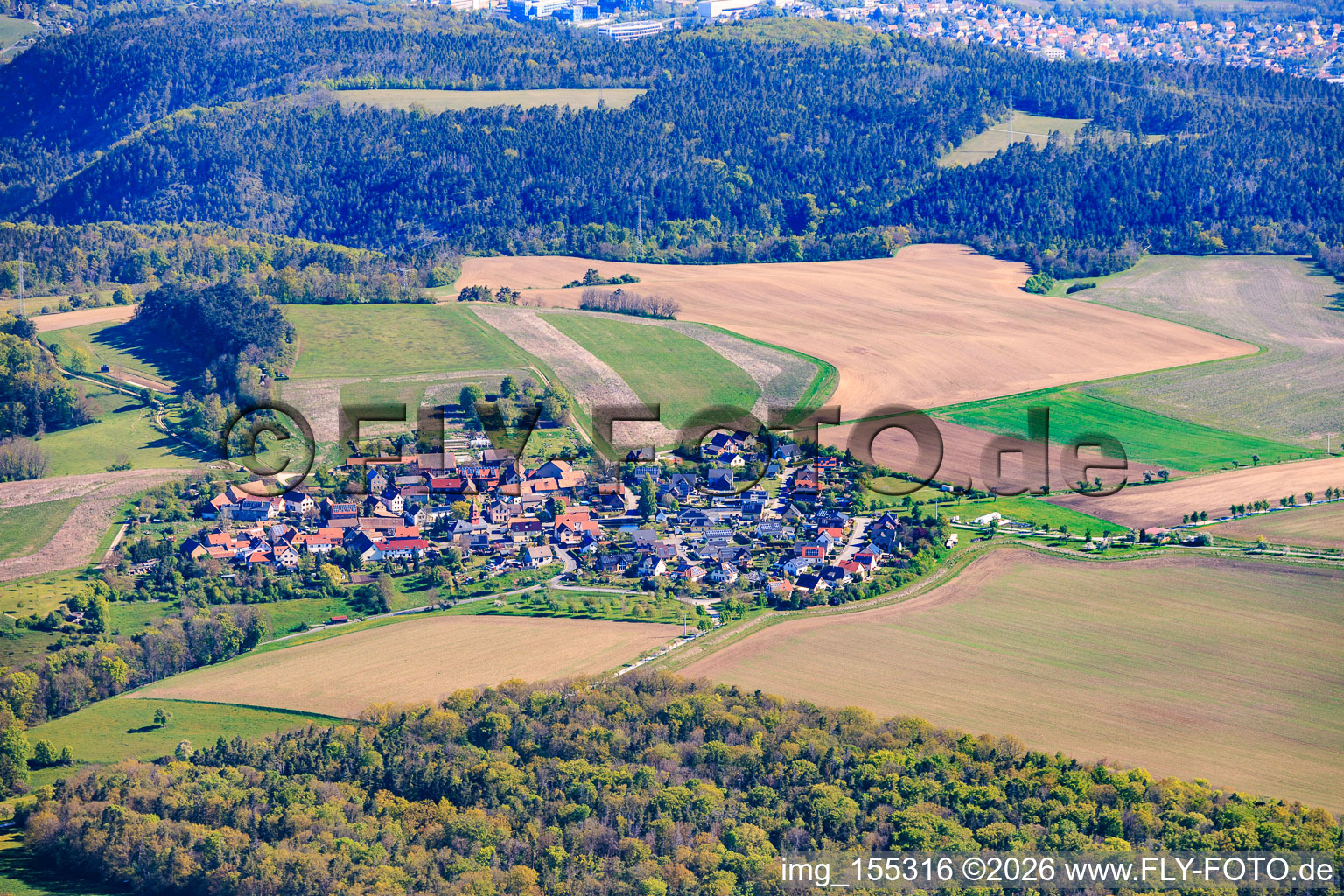 Village view from the southwest in the district Oßmaritz in Bucha in the state Thuringia, Germany