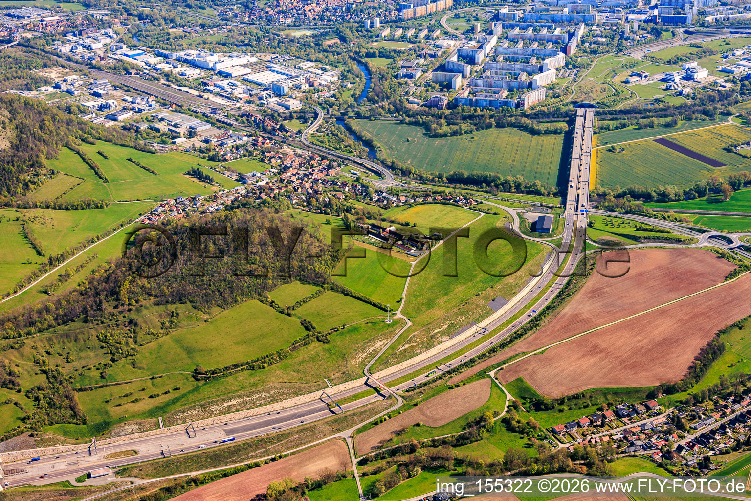 Route of the A4 motorway and the B88 in the district Göschwitz in Jena in the state Thuringia, Germany