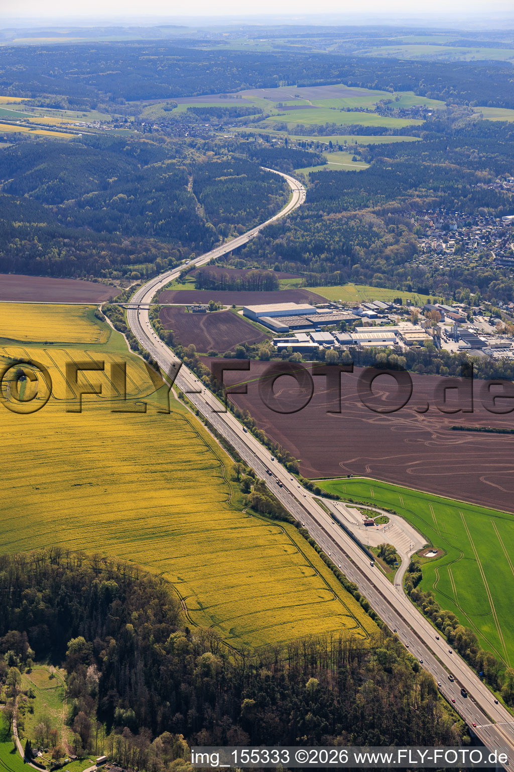 The A4 motorway continues eastwards past the Rodablick South parking area. in the district Gernewitz in Stadtroda in the state Thuringia, Germany