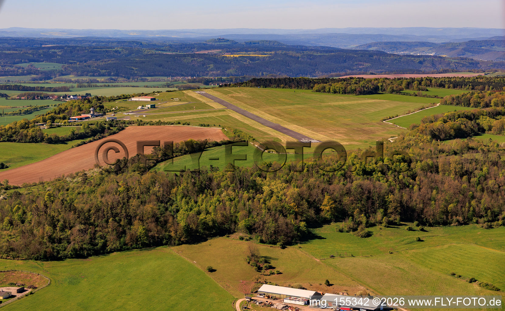 Runway of Jena Airport-Schöngleina from the northeast in Schöngleina in the state Thuringia, Germany