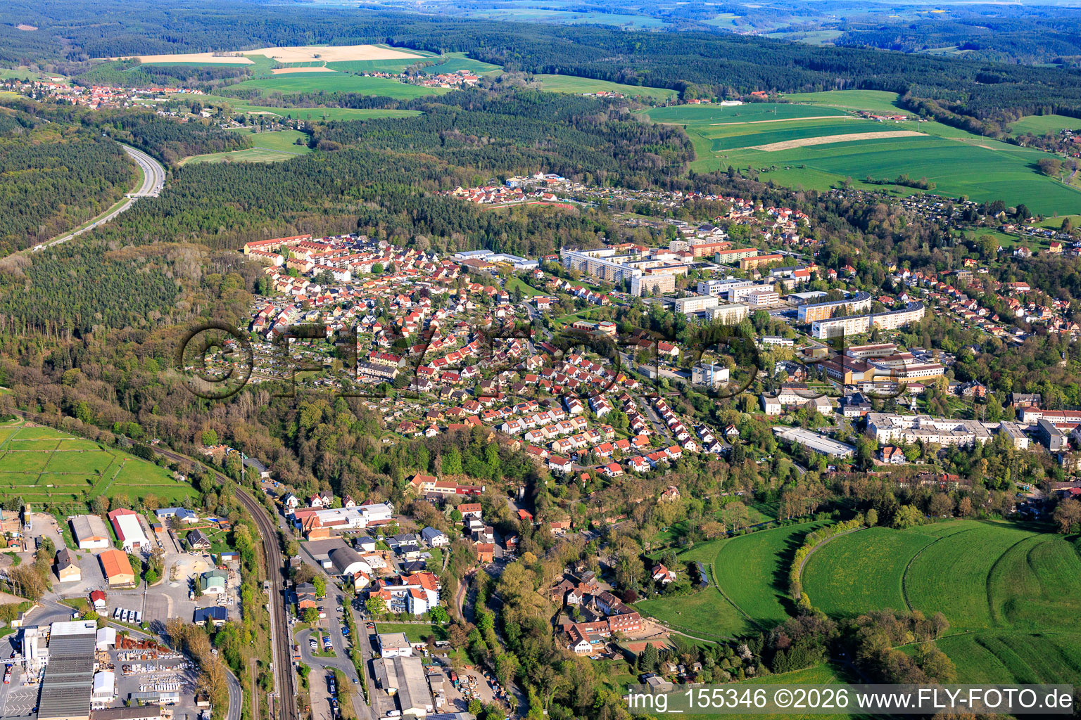 From the west in Stadtroda in the state Thuringia, Germany