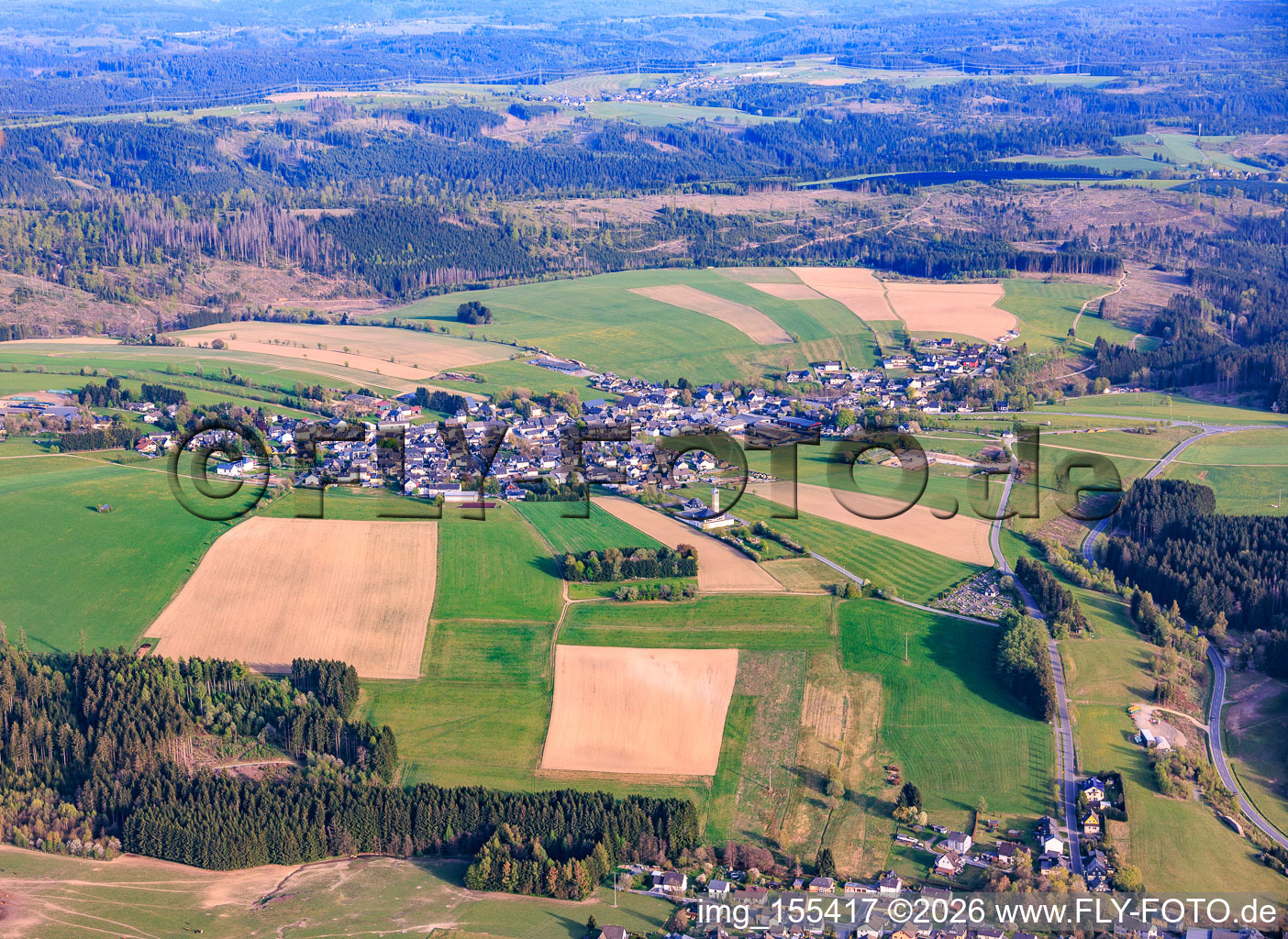 Village view from the northwest with St. Michael's Church in Reichenbach in the state Bavaria, Germany