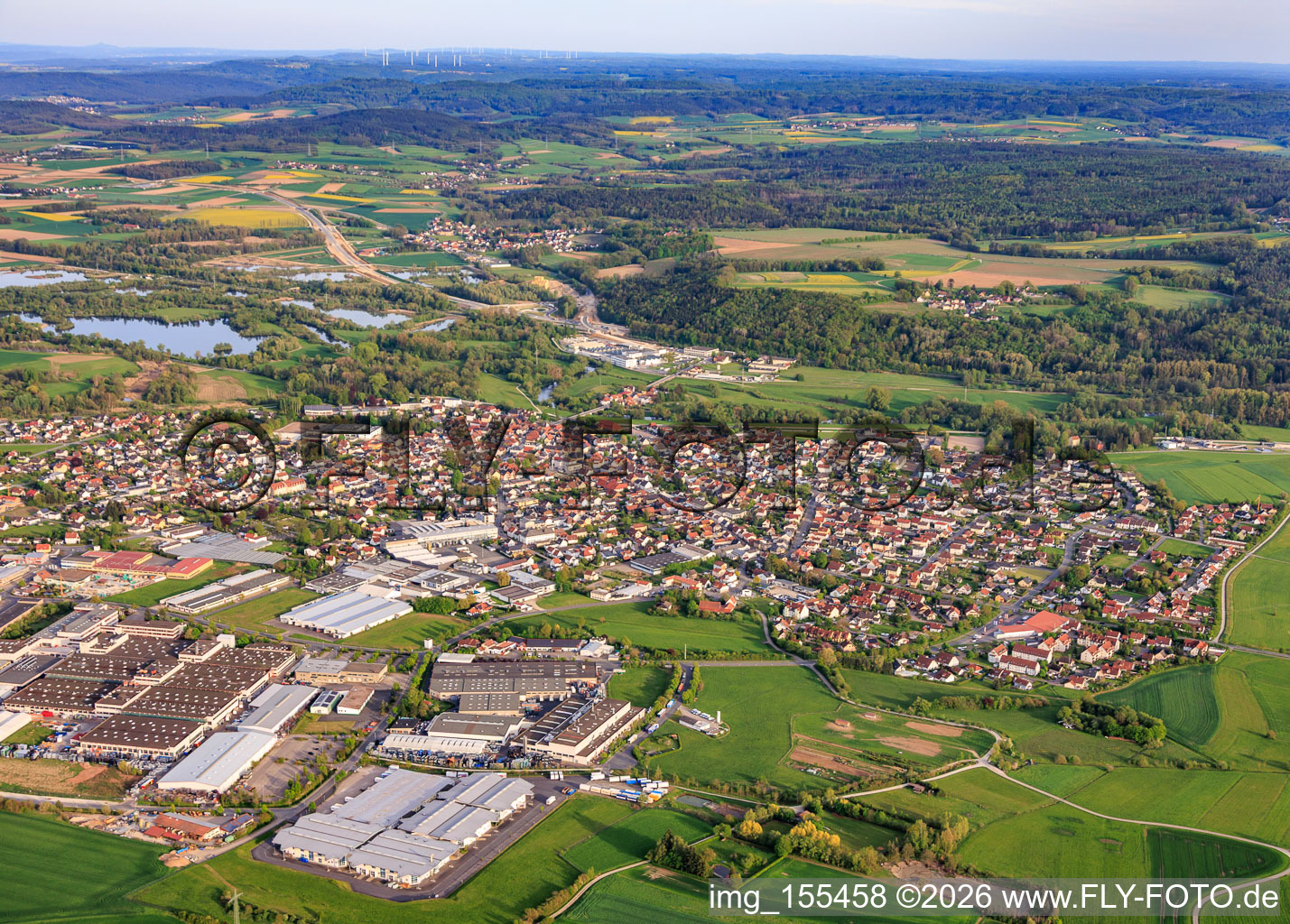 City overview from the northwest in Michelau in Oberfranken in the state Bavaria, Germany