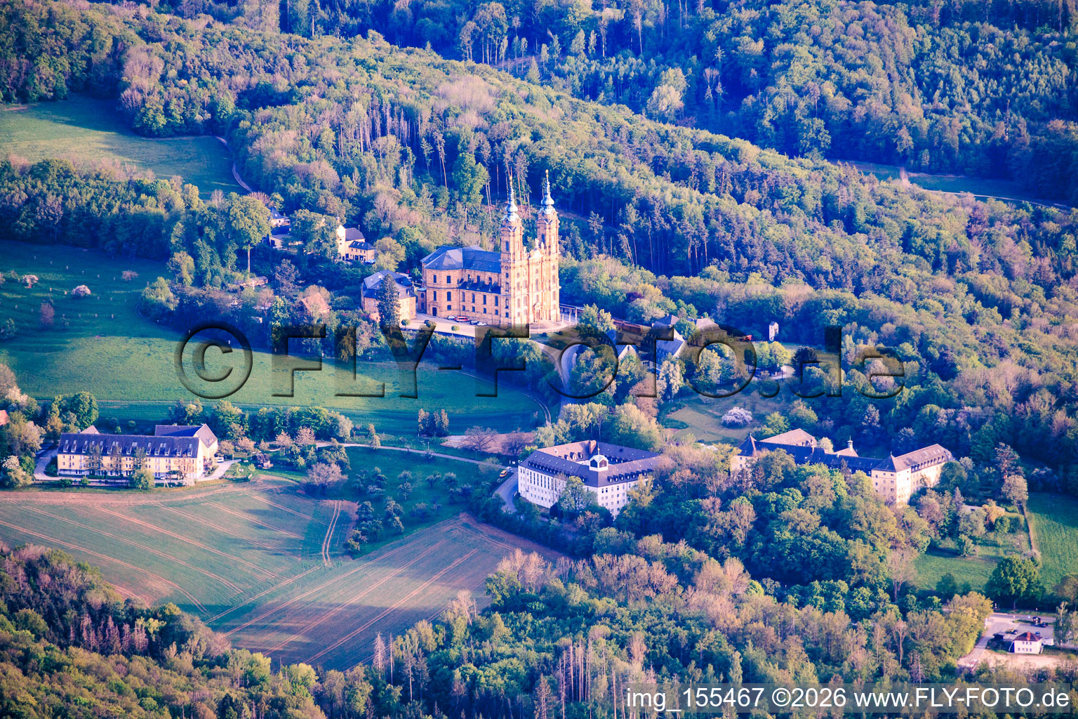 Banz Abbey with Imperial Hall, Abbey Church of St. Dionysius and St. Peter, Valentin Rathgeber Sculpture and Memorial and Hanns Seidel Foundation - Banz Abbey in the district Unnersdorf in Bad Staffelstein in the state Bavaria, Germany