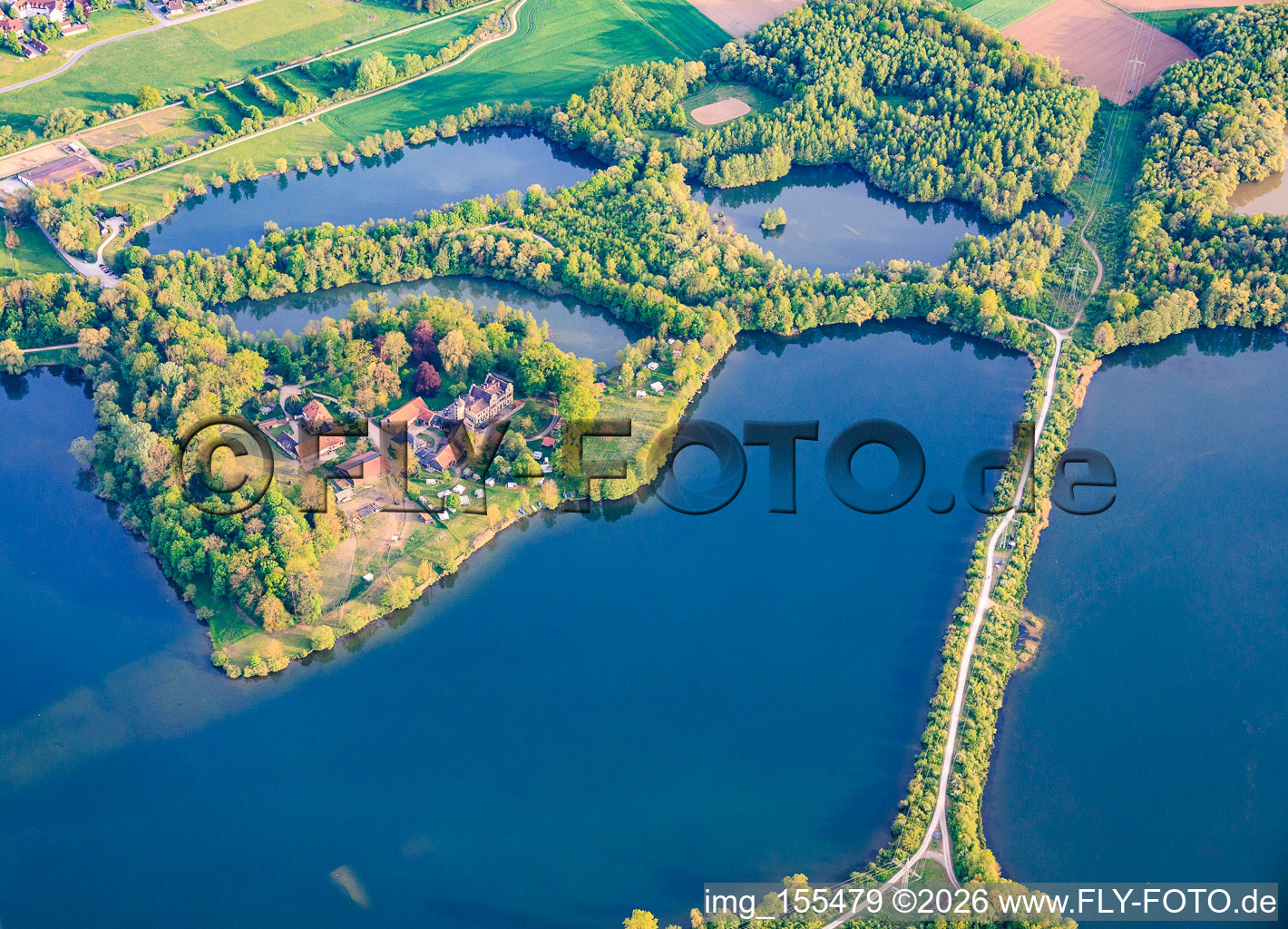 Oberau Castle on Lake Mittelsee and Oberau Sailing and Motorboat School - Werner Dorbert in Bad Staffelstein in the state Bavaria, Germany