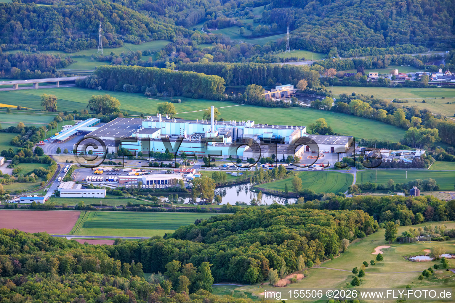 Industrial area Eltmann with Palm GmbH & Co. paper mill | Plant Eltmann in the district Limbach in Eltmann in the state Bavaria, Germany