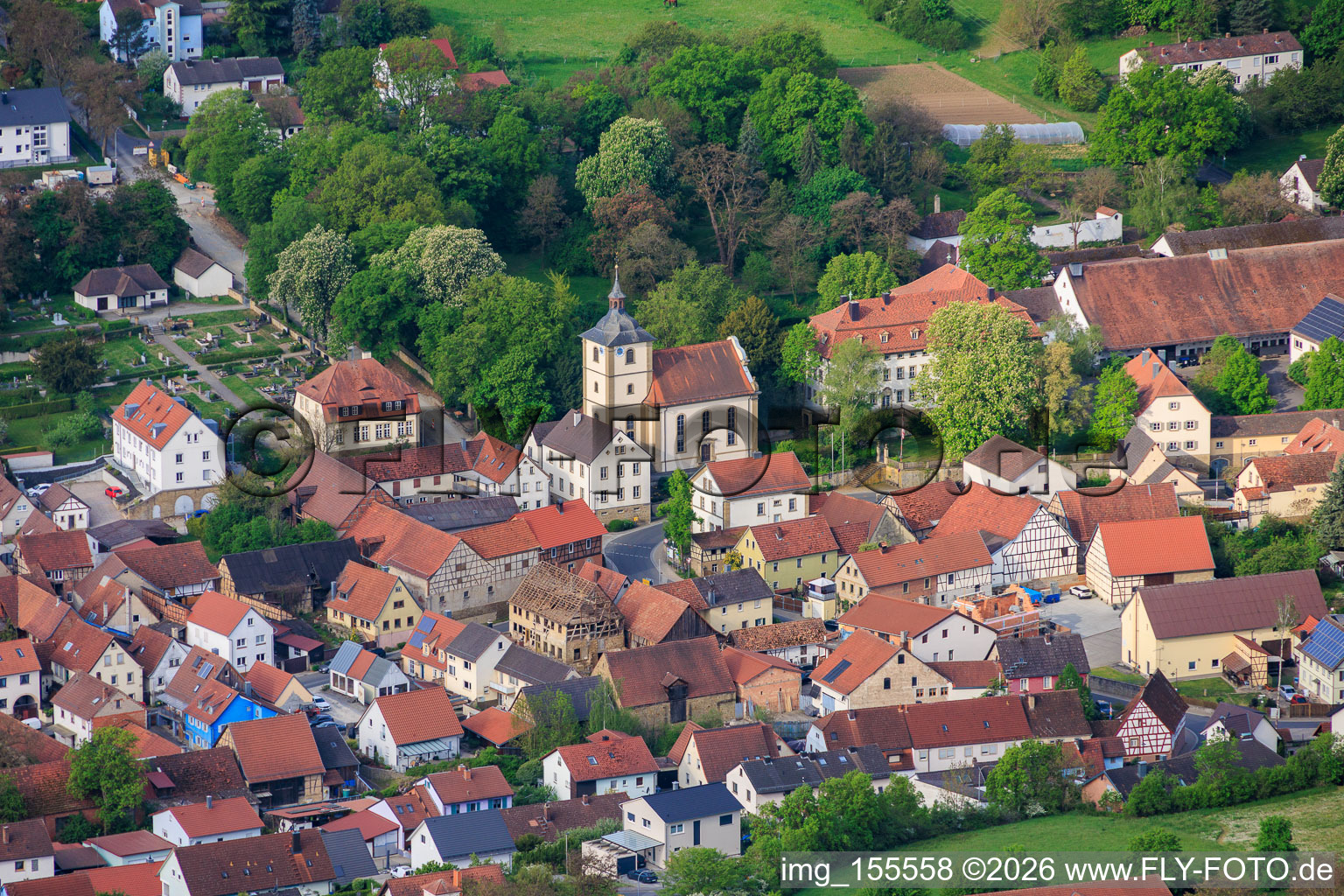 Castle Estate Obbach and Church - Evangelical Lutheran in the district Obbach in Euerbach in the state Bavaria, Germany