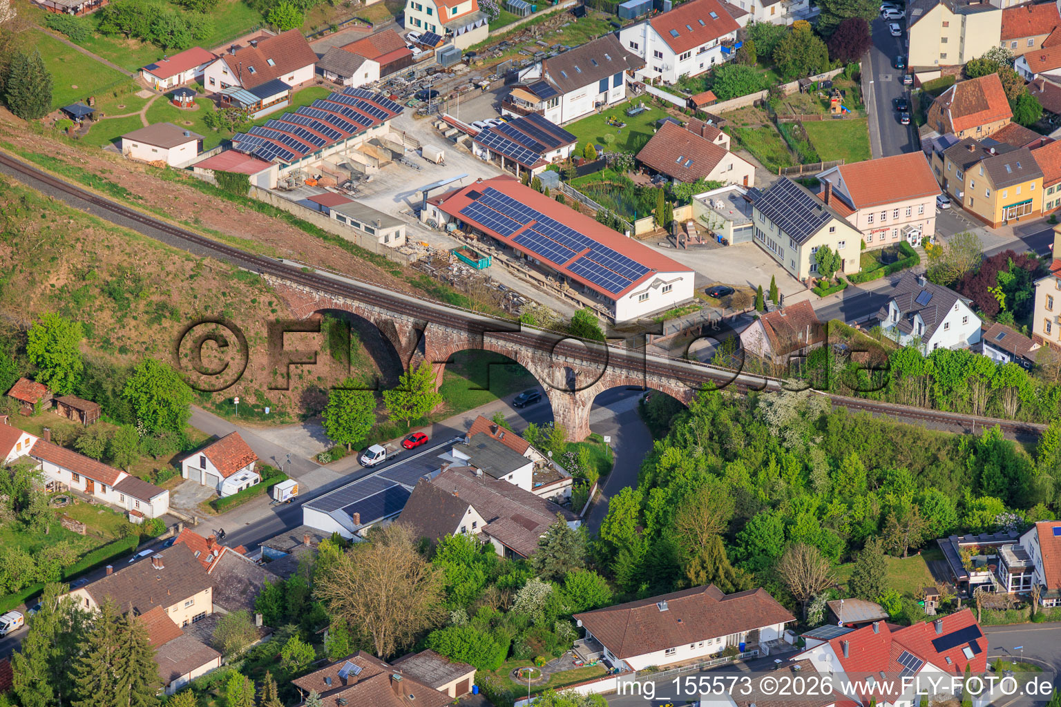 Historic three-arched railway bridge in Euerdorf in the state Bavaria, Germany