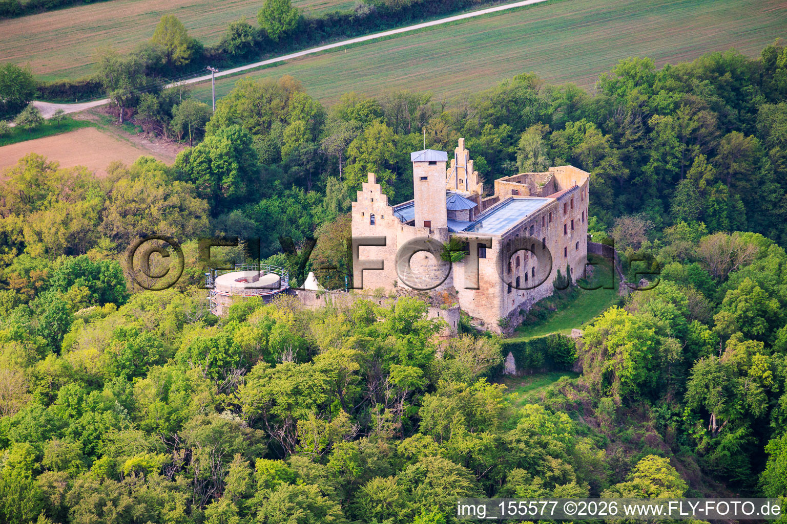 Trimburg Castle from the northeast in the district Trimberg in Elfershausen in the state Bavaria, Germany