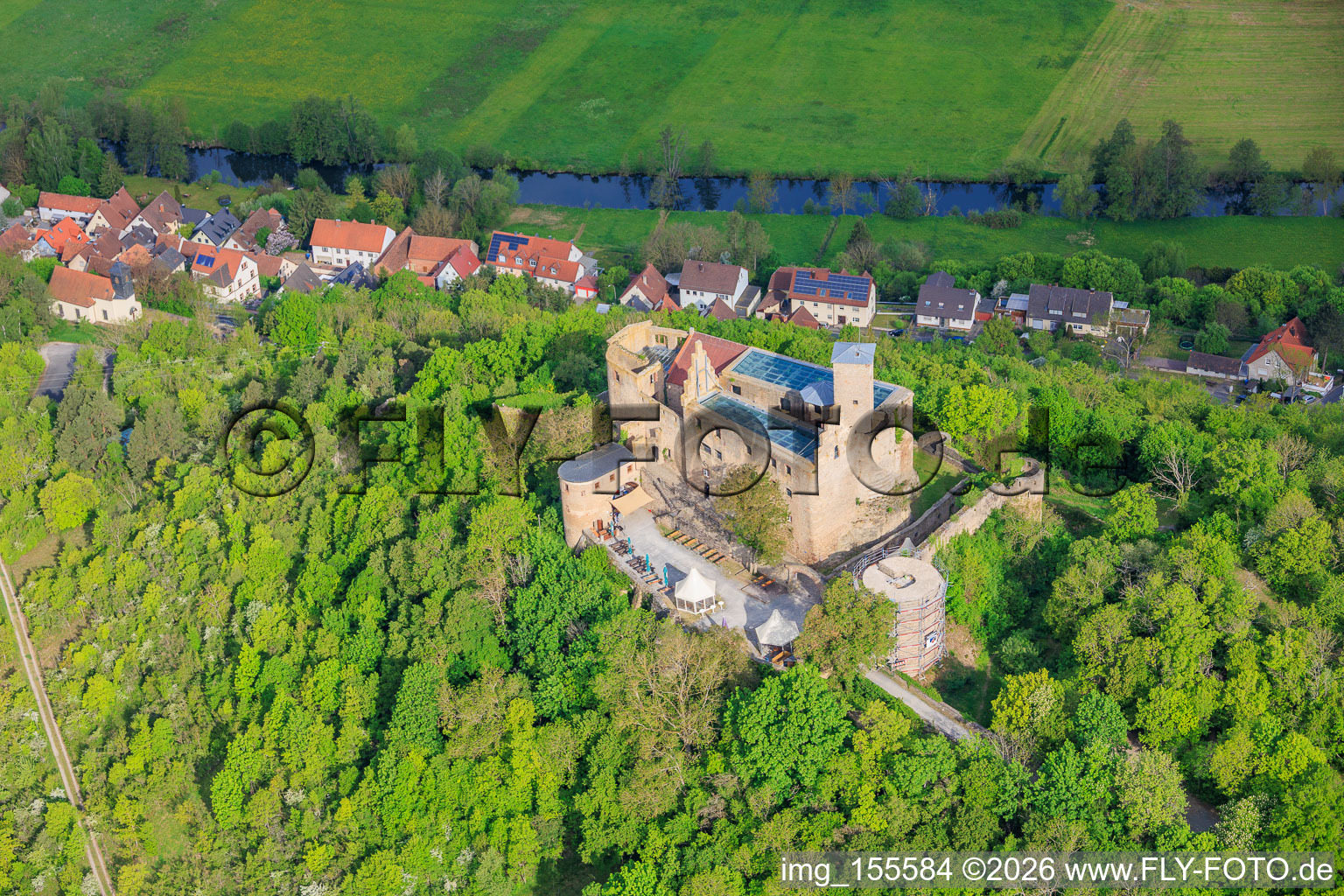 Trimburg Castle from the southeast in the district Trimberg in Elfershausen in the state Bavaria, Germany