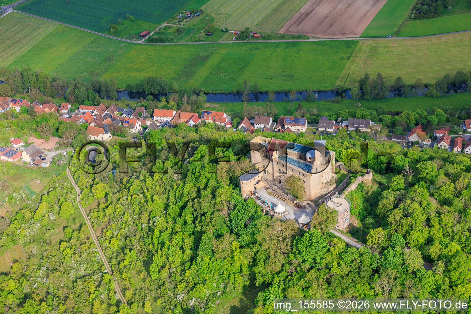 Trimburg Castle from the southeast in the district Trimberg in Elfershausen in the state Bavaria, Germany