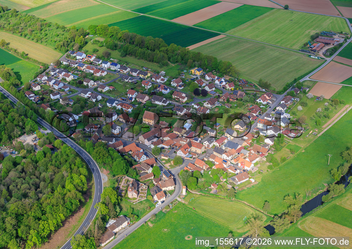 From the east in the district Untereschenbach in Hammelburg in the state Bavaria, Germany