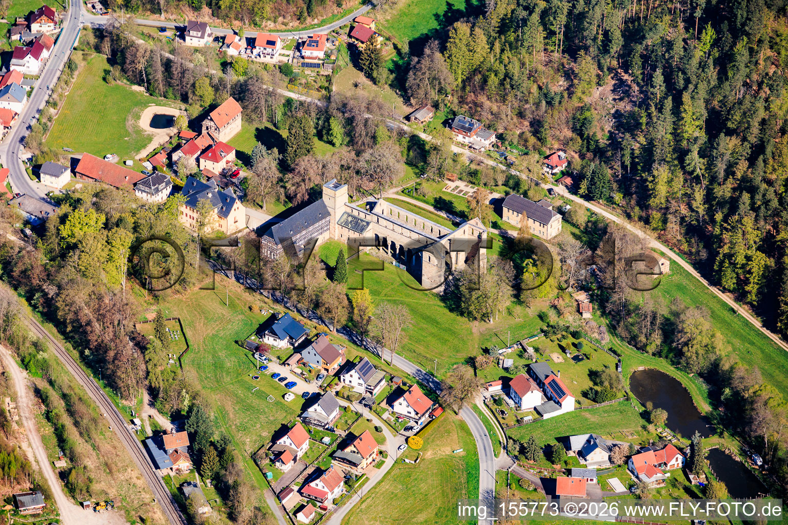 Monastery Paulinzella with rented land, hunting lodge and monastery ruins in the district Paulinzella in Königsee in the state Thuringia, Germany
