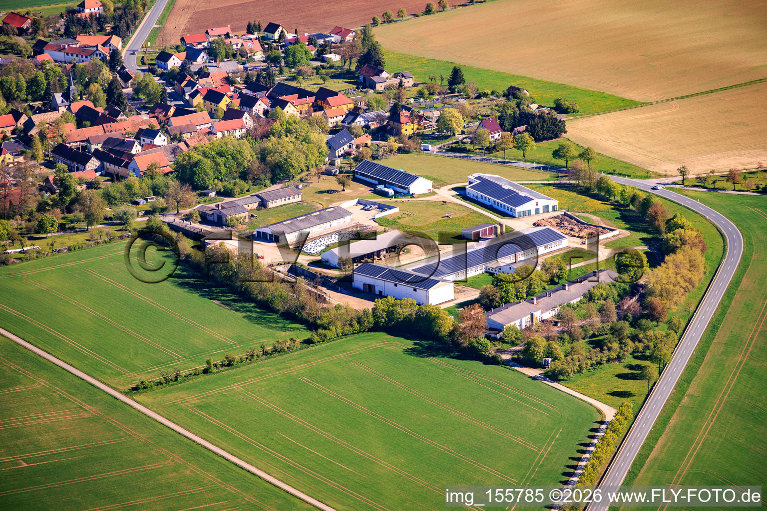 Large agricultural operation in the south on the B85 in the district Neckeroda in Blankenhain in the state Thuringia, Germany