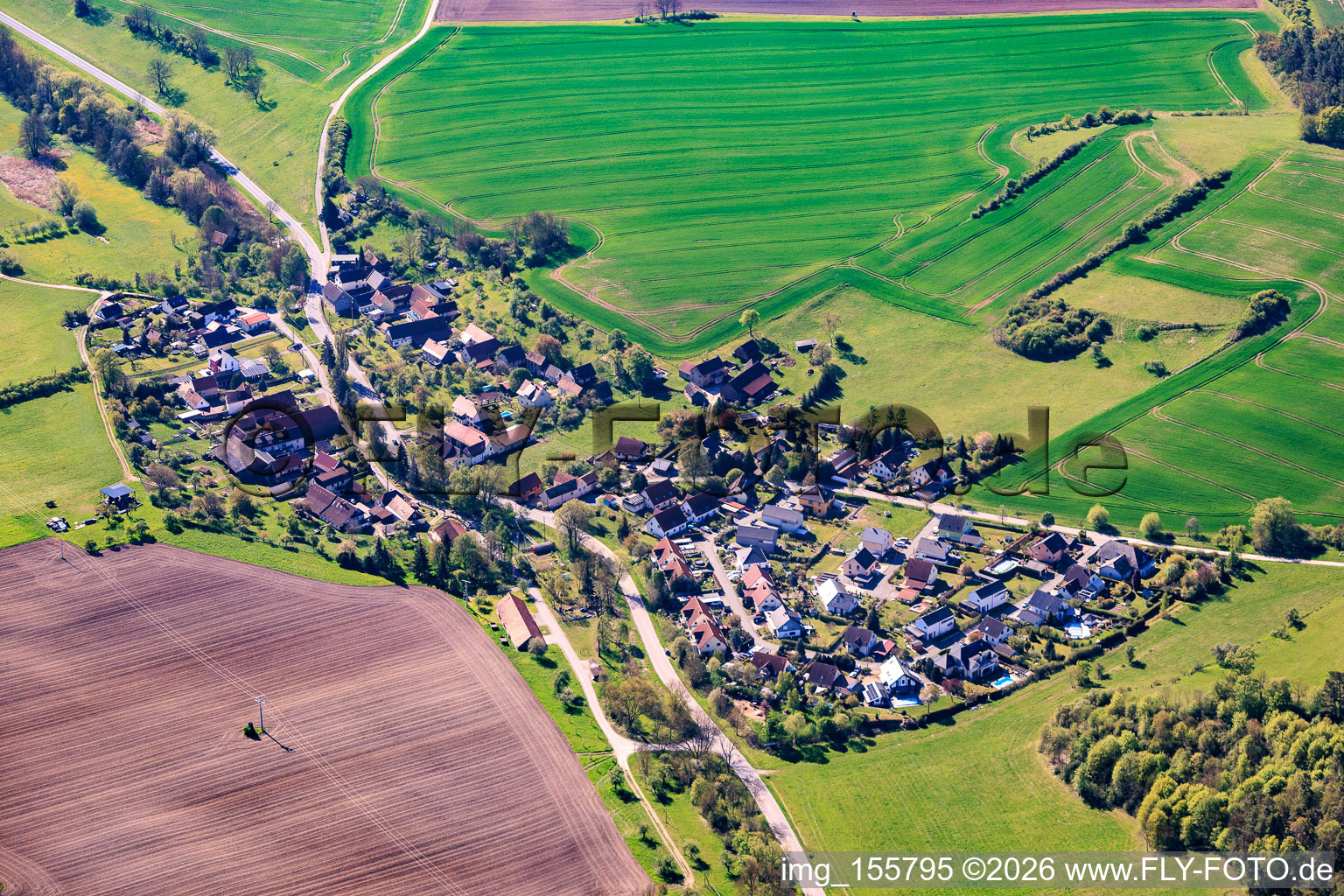 Village view from the northwest in the district Schirnewitz in Altenberga in the state Thuringia, Germany