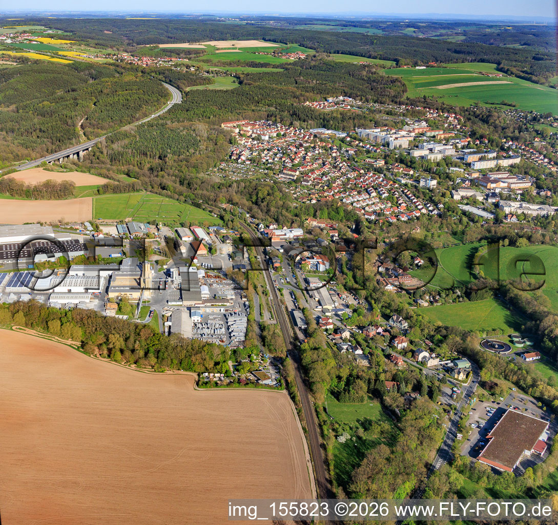 Bürgeler Straße industrial area with Rinn Beton- und Naturstein Stadtroda GmbH and Kontinent Spedition GmbH in the district Hainbücht in Stadtroda in the state Thuringia, Germany
