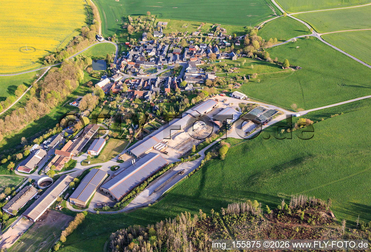 Village view from the north with Agrar GmbH Dorfilm in the district Dorfilm in Leutenberg in the state Thuringia, Germany