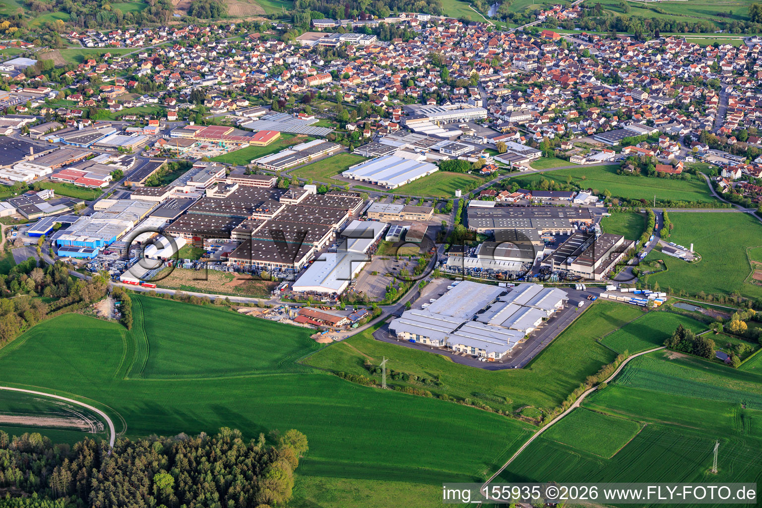 Industrial Park North from the northwest with SMIA Technology Germany GmbH, Metob Beschichtungen GmbH and Koinor Polstermöbel GmbH & Co. KG in Michelau in Oberfranken in the state Bavaria, Germany