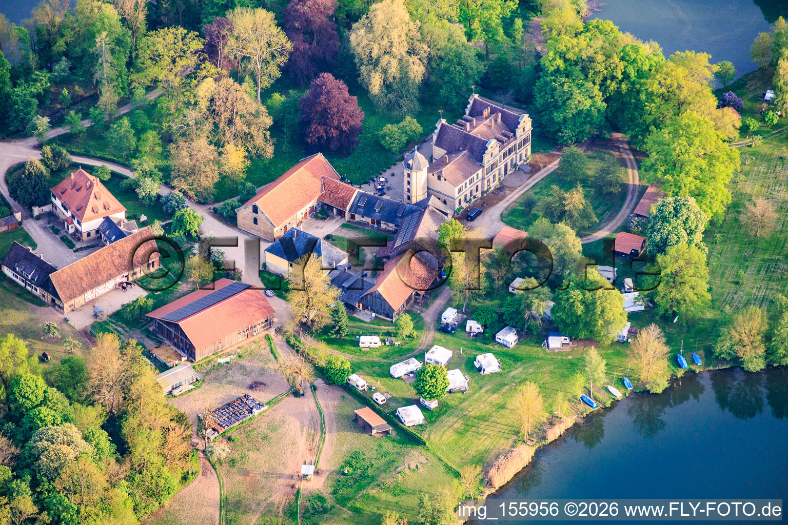 Oberau Castle on Lake Mittelsee and Oberau Sailing and Motorboat School - Werner Dorbert in Bad Staffelstein in the state Bavaria, Germany