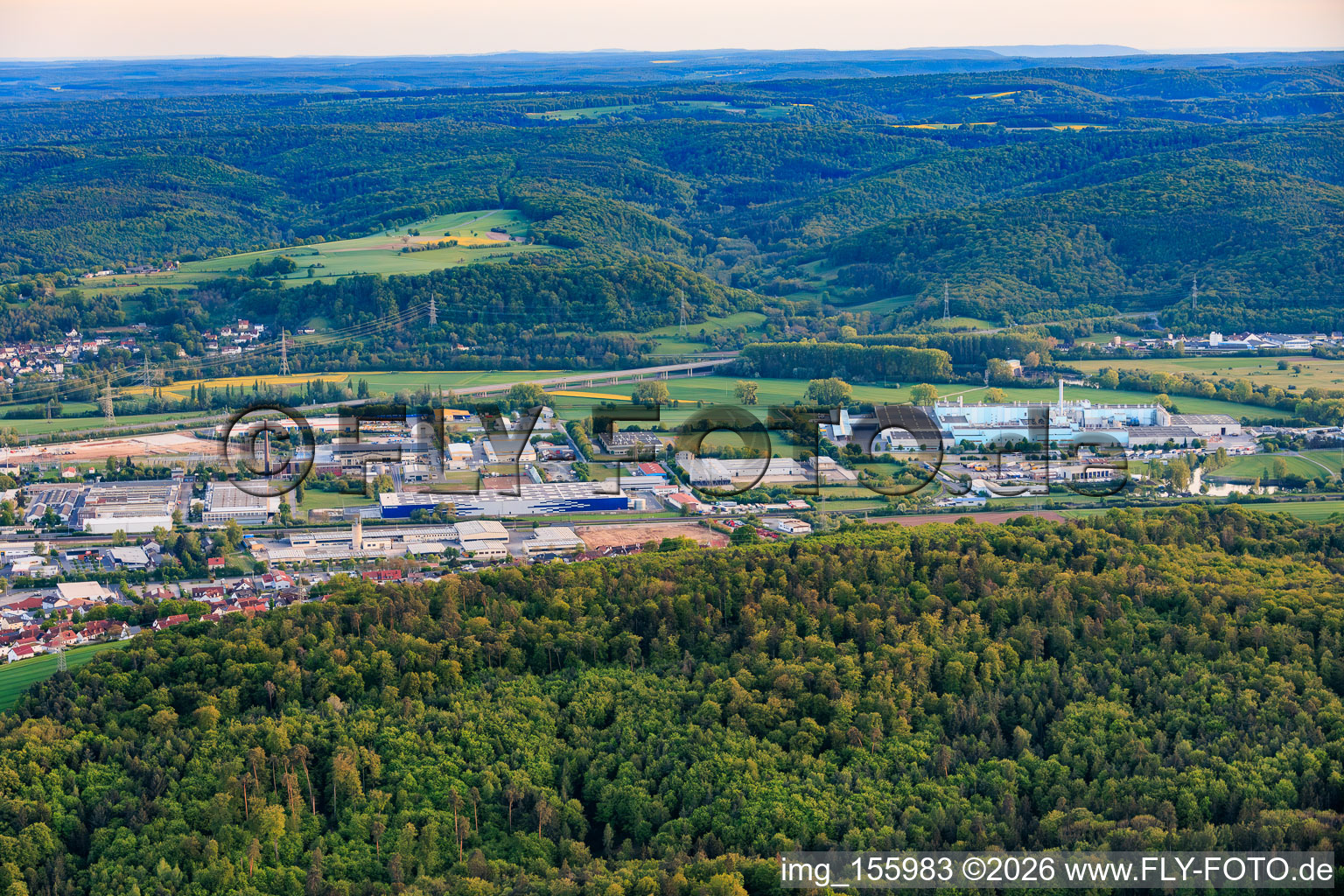 Industrial area Eltmann with Palm GmbH & Co. paper mill | Plant Eltmann and TenneT TSO GmbH, Ebelsbach site in the district Limbach in Eltmann in the state Bavaria, Germany