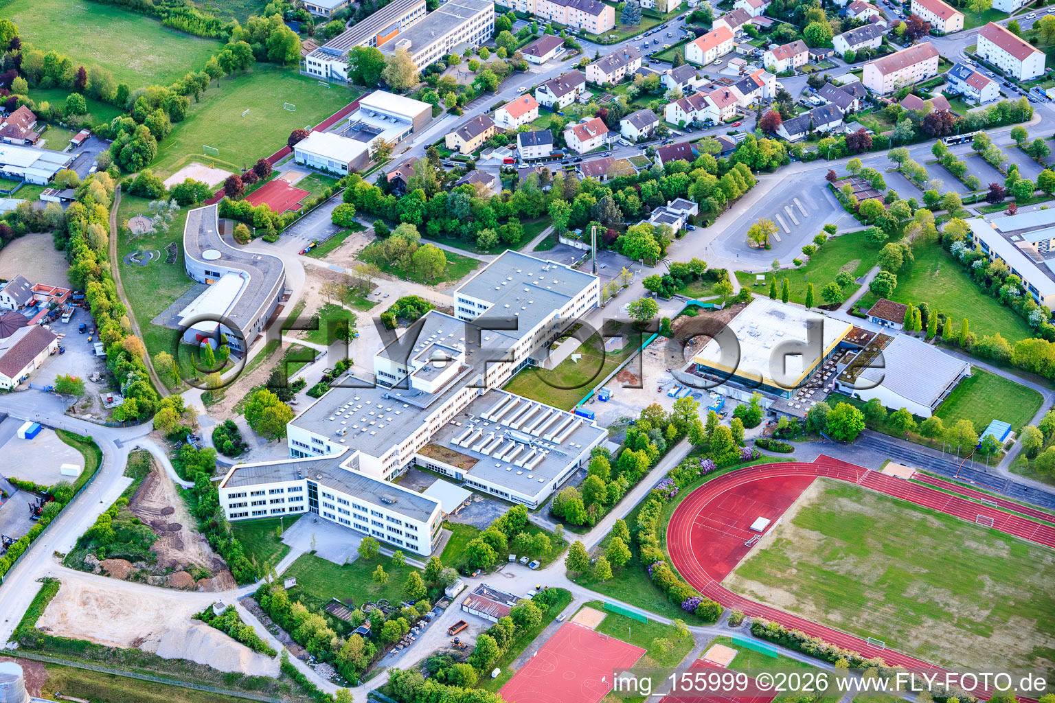 School center Haßfurt with Regiomontanus Gymnasium Haßfurt and Dr. Auguste Kirchner Realschule Haßfurt in Haßfurt in the state Bavaria, Germany