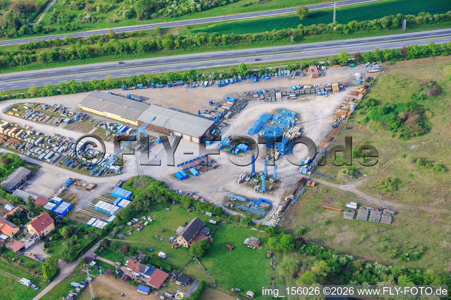 Material warehouse of the construction company GLÖCKLE Hoch- und Tiefbau GmbH on the A70 in the district Oberndorf in Schweinfurt in the state Bavaria, Germany