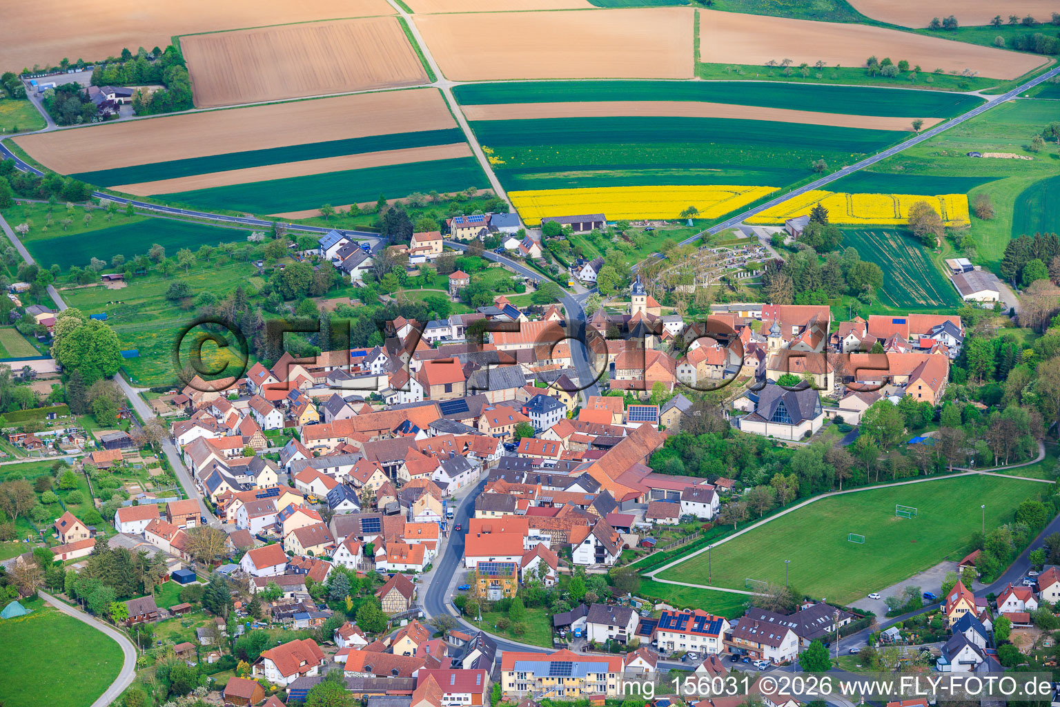 Old village center with St. Michael's Church in Euerbach in the state Bavaria, Germany