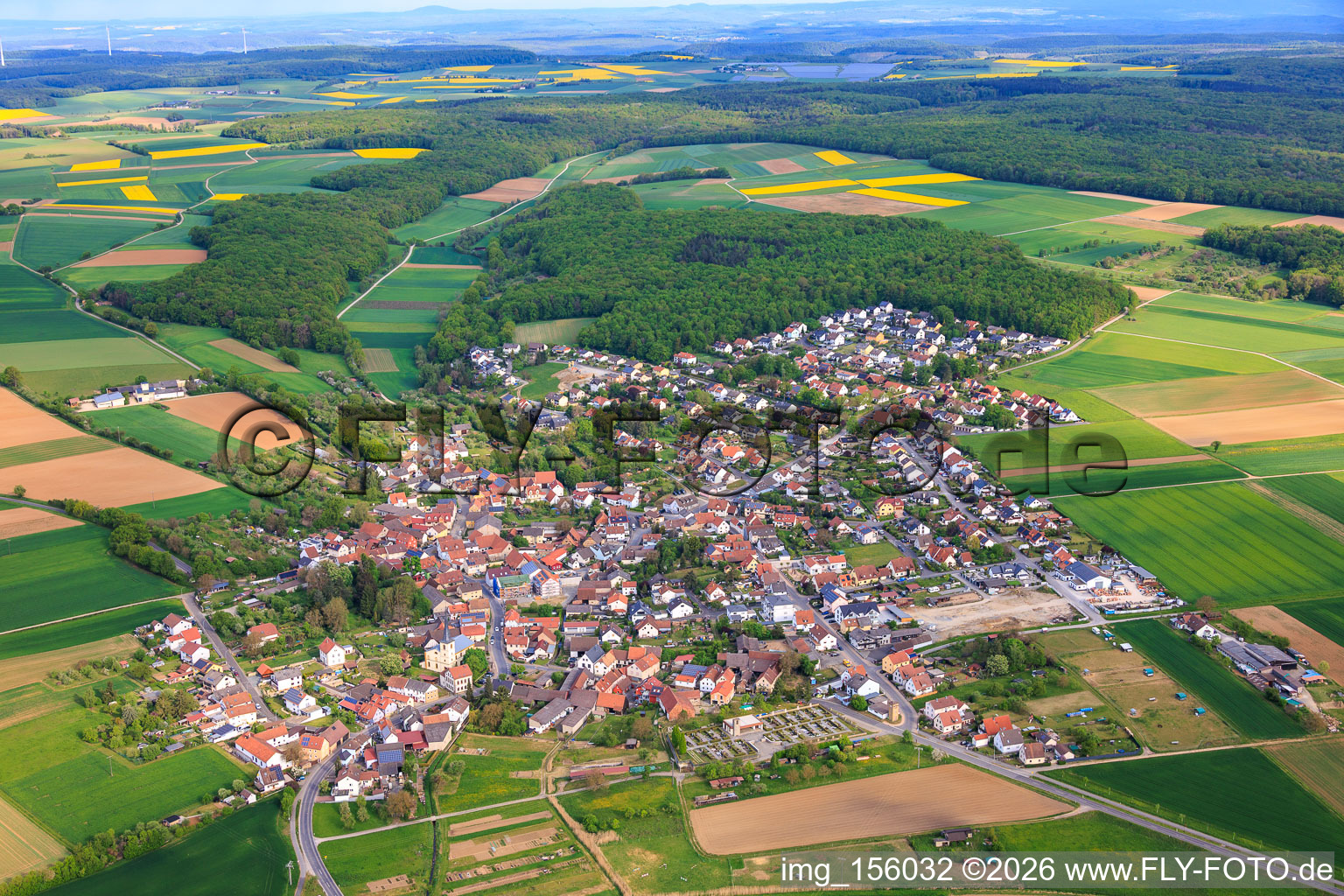 From the southeast in the district Kützberg in Poppenhausen in the state Bavaria, Germany