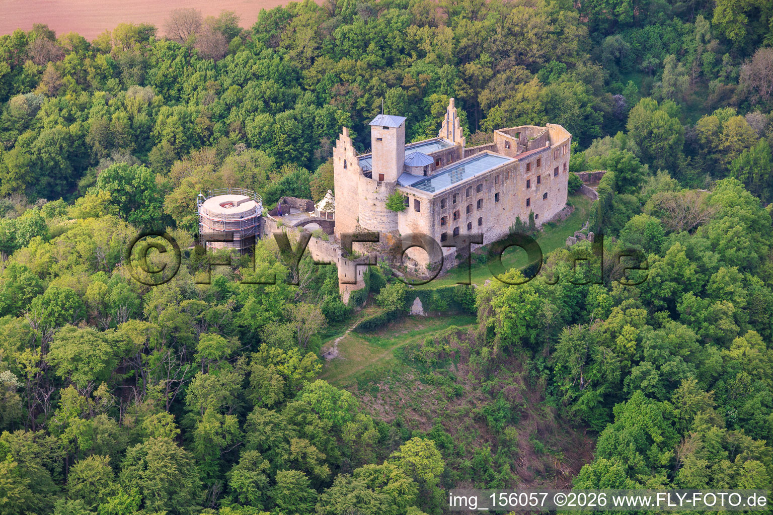 Trimburg Castle from the northeast in the district Trimberg in Elfershausen in the state Bavaria, Germany
