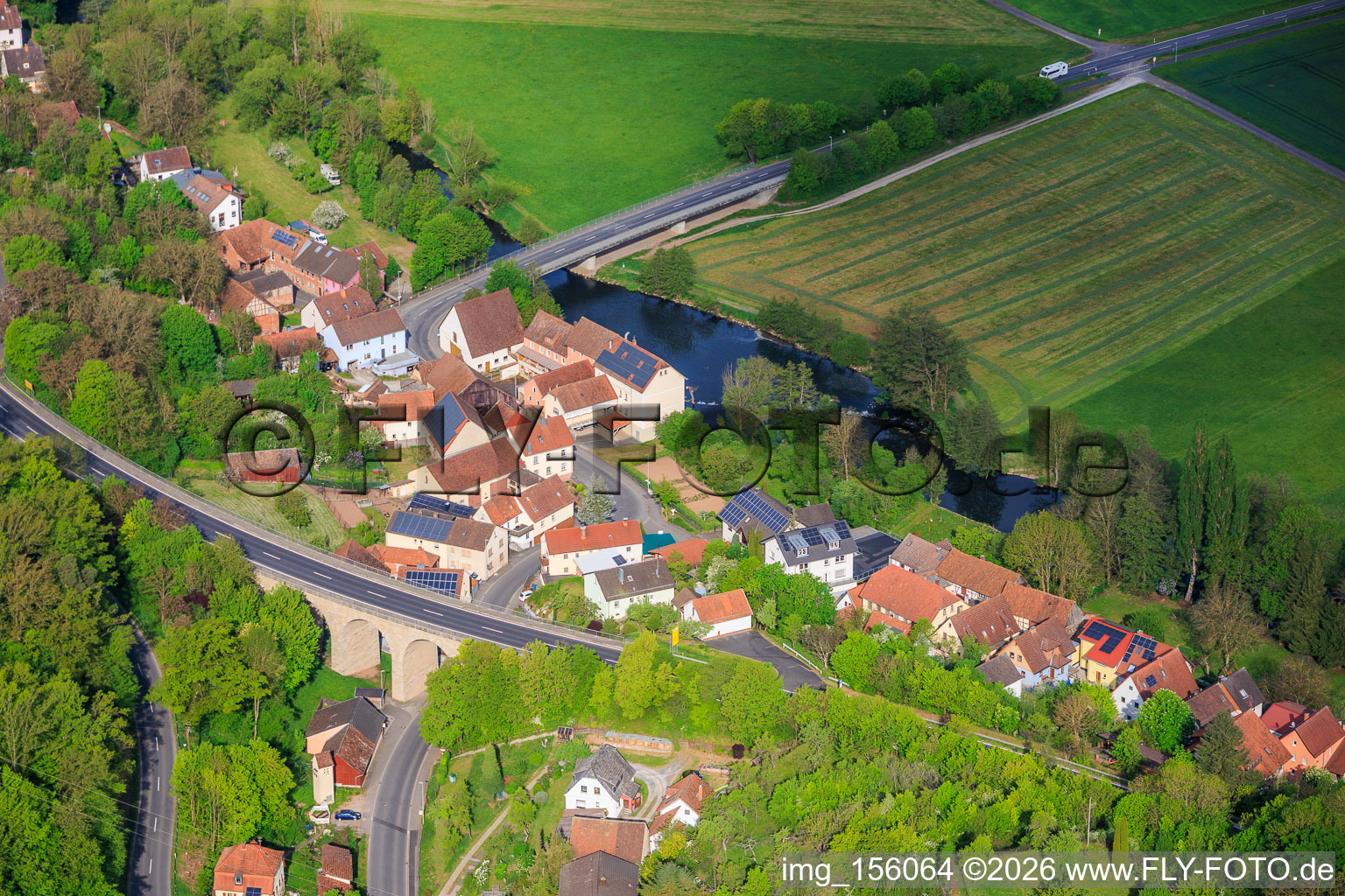 Bridge of the B287 in the valley of the Franconian Saale in the district Trimberg in Elfershausen in the state Bavaria, Germany