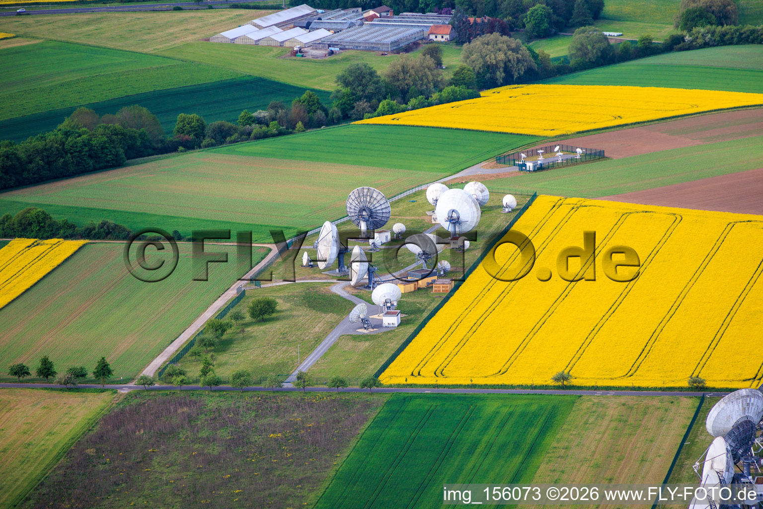 Parabolic antennas for satellite communication of the earth station Fuchsstadt in Fuchsstadt in the state Bavaria, Germany