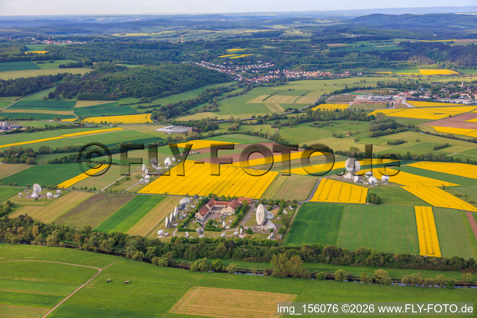 Parabolic antennas for satellite communication of the earth station Fuchsstadt in Fuchsstadt in the state Bavaria, Germany