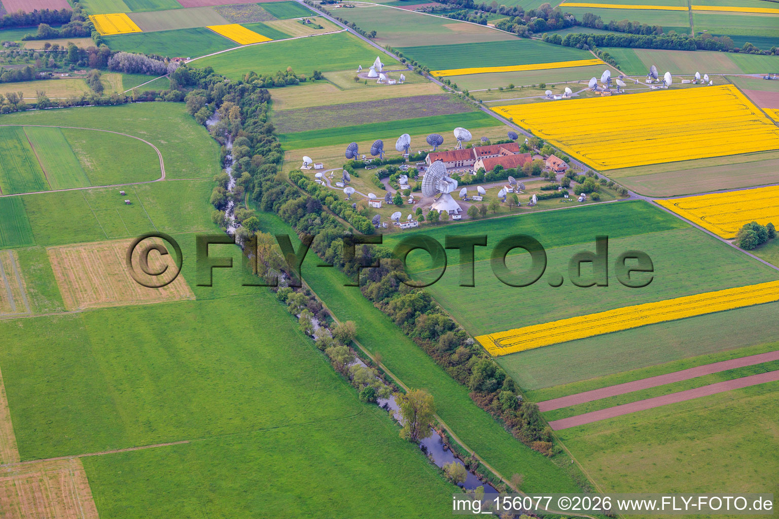 Parabolic antennas for satellite communication of the earth station Fuchsstadt in Fuchsstadt in the state Bavaria, Germany