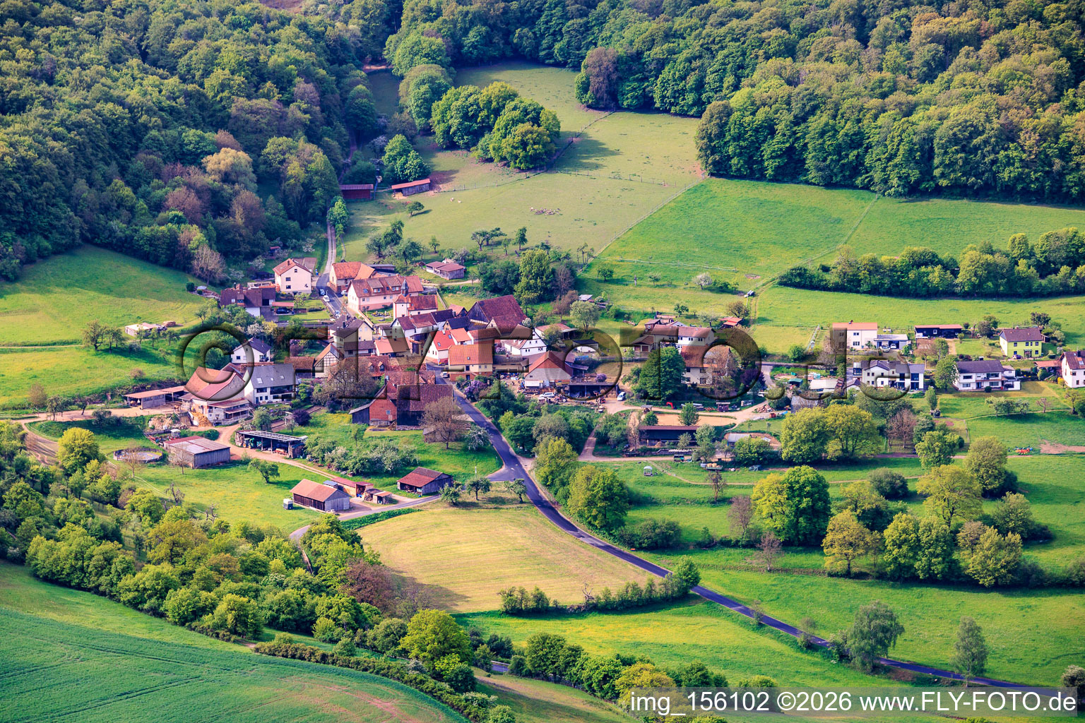 Ochsental district from the north in the district Morlesau in Hammelburg in the state Bavaria, Germany