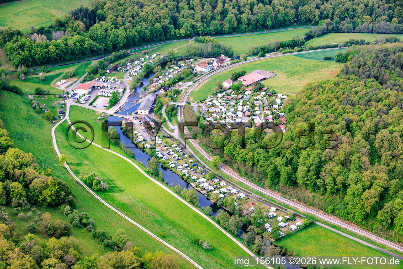 Camping and Leisure Centre Roßmühle - Franz Volkert KG on the banks of the Franconian Saale in the district Weickersgrüben in Gräfendorf in the state Bavaria, Germany