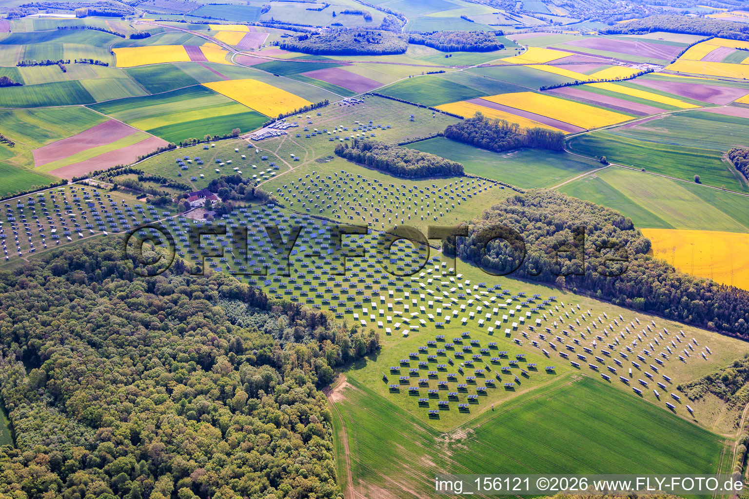 The Gut Erlasee solar park, currently being dismantled, features sun-tracking panels. in the district Büchold in Arnstein in the state Bavaria, Germany