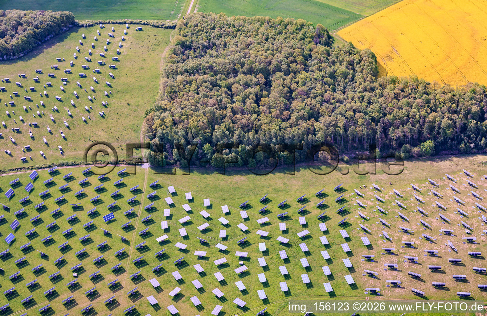 The Gut Erlasee solar park, currently being dismantled, features sun-tracking panels. in the district Büchold in Arnstein in the state Bavaria, Germany