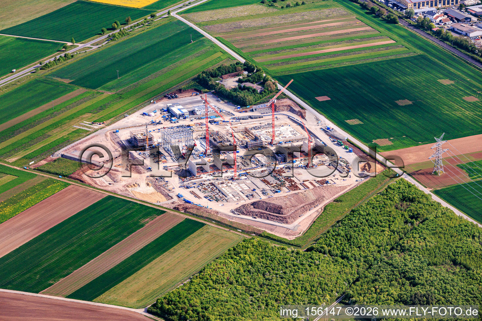 Construction site for the construction of the HVDC converter station Südlink DC4B - Bergrheinfeld in Bergrheinfeld in the state Bavaria, Germany