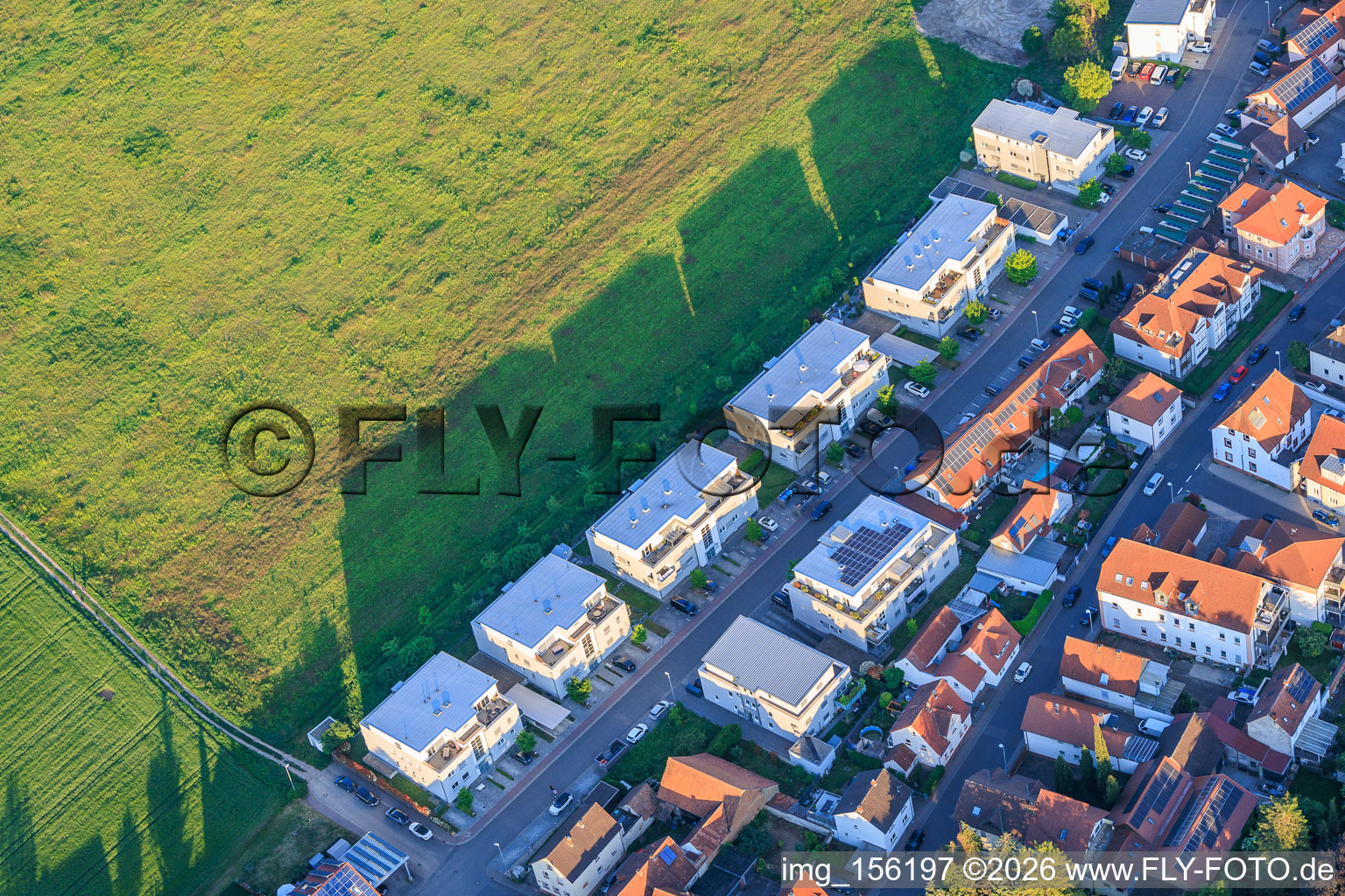 New development area with apartment buildings in Raiffeisenstrasse in Herxheim bei Landau in the state Rhineland-Palatinate, Germany