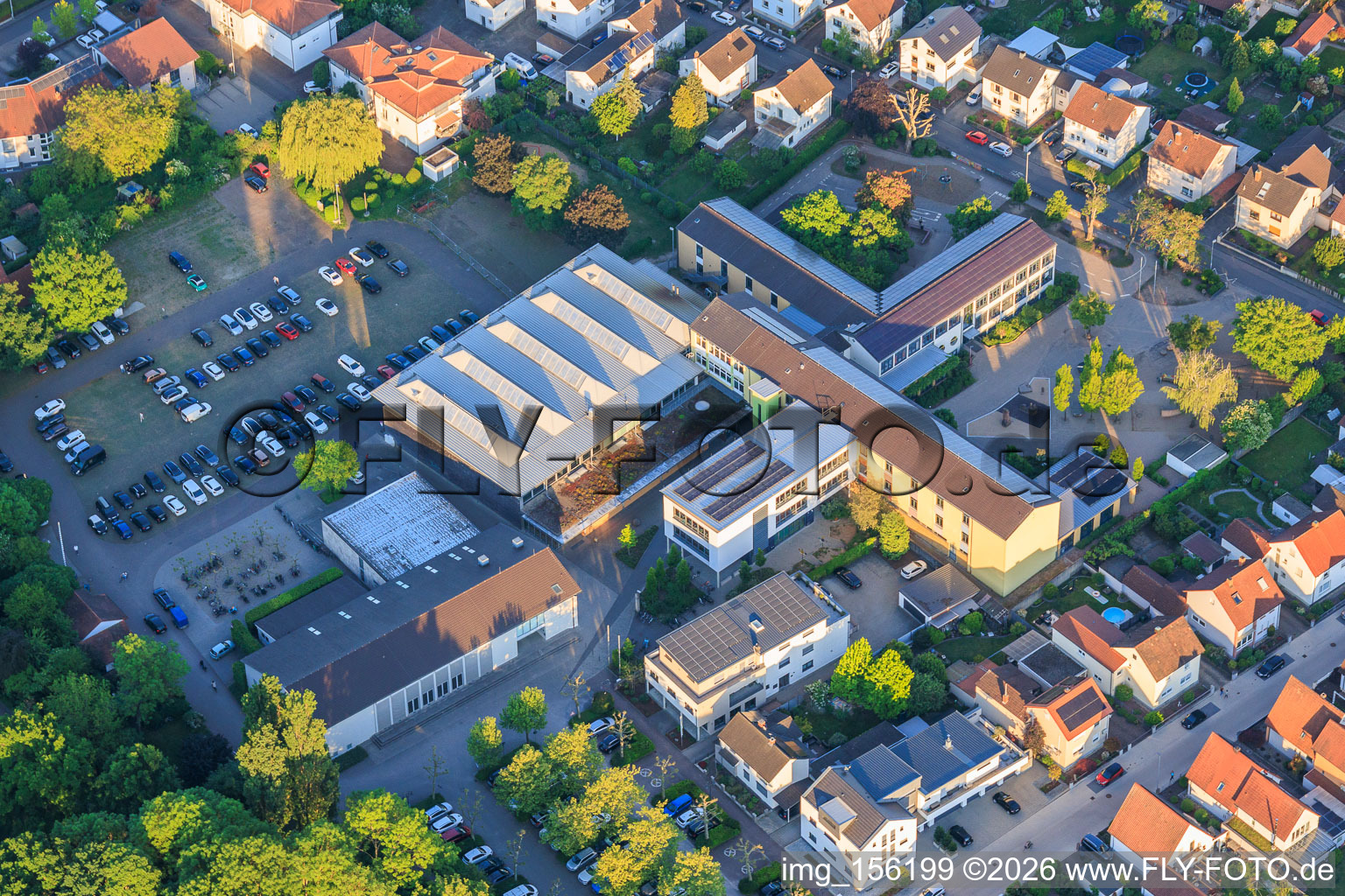 Herxheim Primary School, fairground, sports hall and Elmar-Weiller-Festhalle Herxheim in Herxheim bei Landau in the state Rhineland-Palatinate, Germany