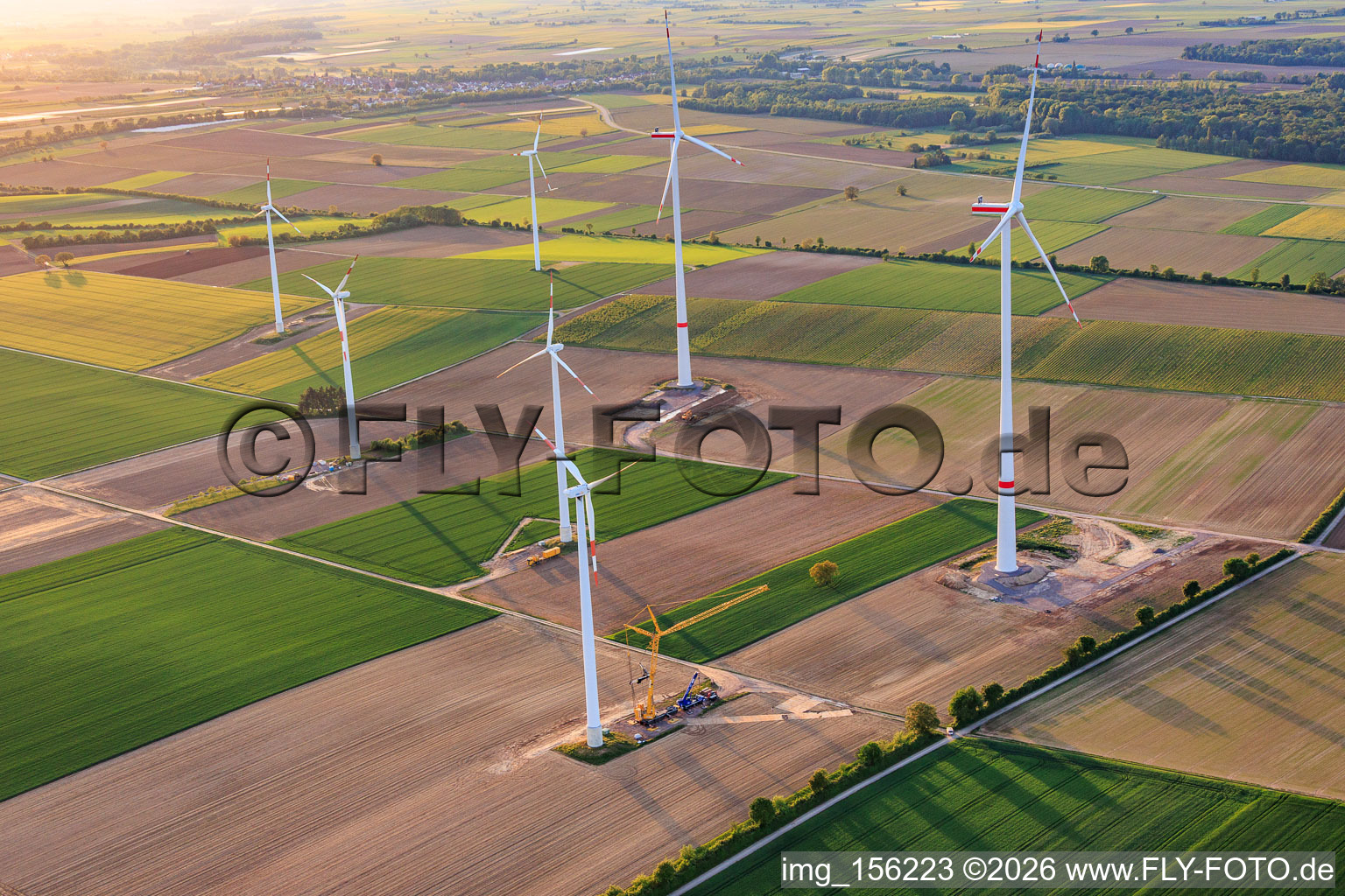 Repowering of the wind farm Minfeld. JUWI is replacing four older turbines (GE 1.5) from 2004 with two new, modern Vestas V162 turbines, each with a capacity of six MW. in Minfeld in the state Rhineland-Palatinate, Germany