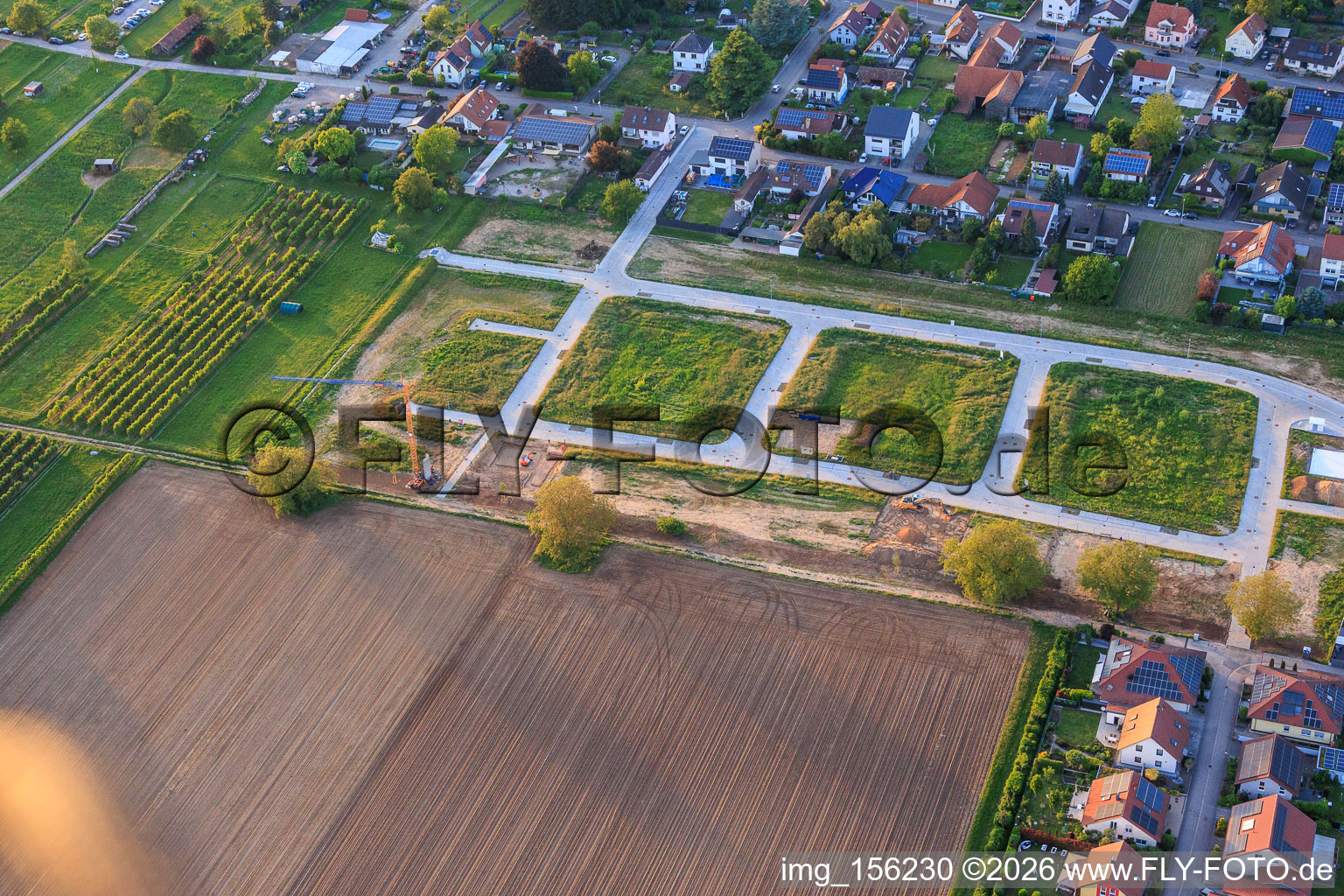 First construction site in the new development area Im Kirschgarten in Winden in the state Rhineland-Palatinate, Germany
