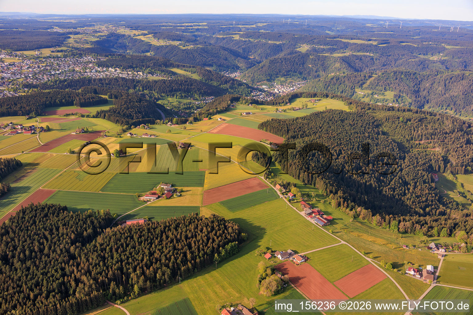 Relocated farms on the plateau from the north in Schramberg in the state Baden-Wuerttemberg, Germany