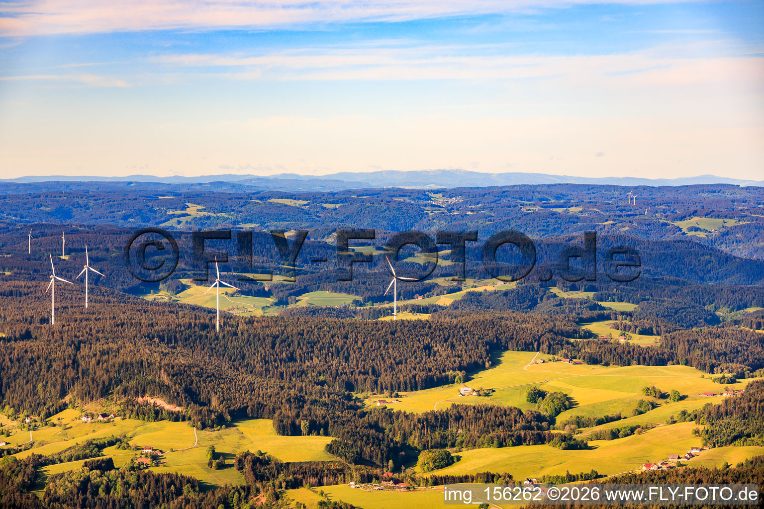 Wind farm from the northeast in Schiltach in the state Baden-Wuerttemberg, Germany