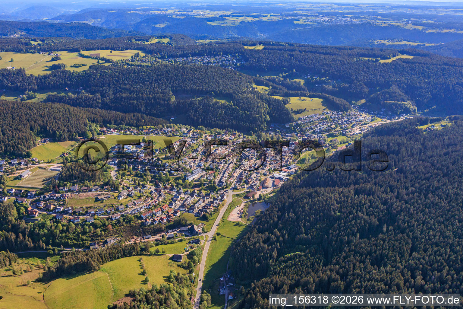 View of the town in the Schiltach valley from the south in the district Tennenbronn in Schramberg in the state Baden-Wuerttemberg, Germany