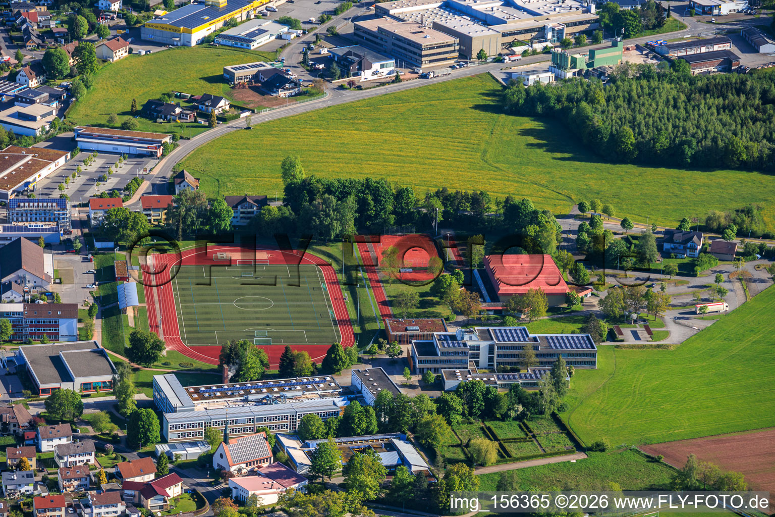 District sports hall, SV Sulgen artificial turf pitch, around school and vocational school center, commercial schools in the district Sulgen in Schramberg in the state Baden-Wuerttemberg, Germany