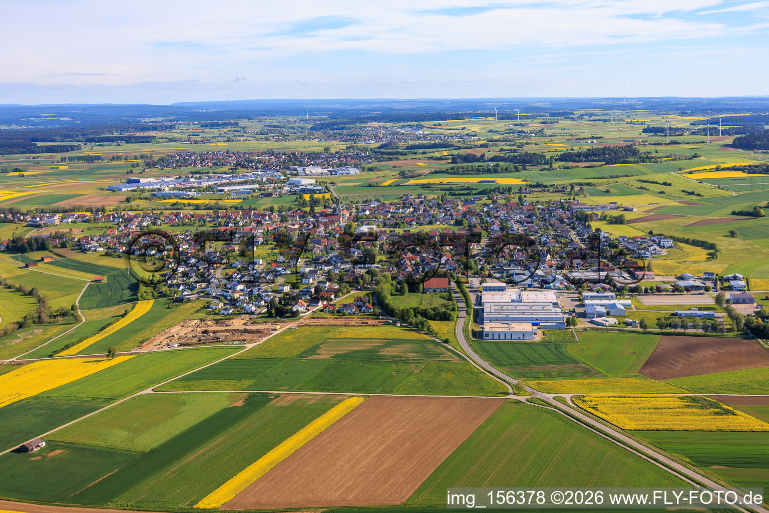 From the south in the district Seedorf in Dunningen in the state Baden-Wuerttemberg, Germany