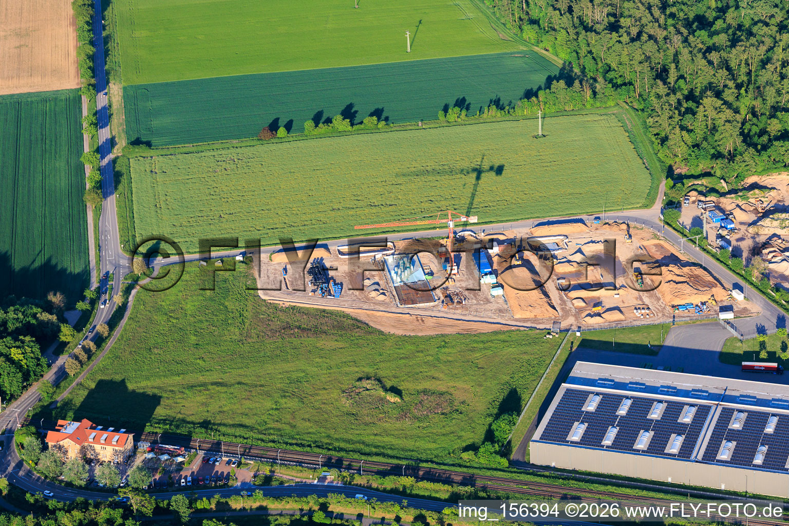 Construction area of the new X2E campus for administration and production buildings in Rohrbach in the state Rhineland-Palatinate, Germany