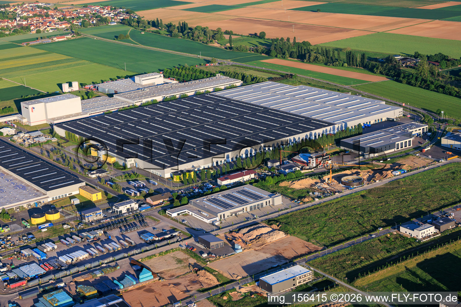Interpark industrial area with Mercedes-Benz logistics center from the northwest in Offenbach an der Queich in the state Rhineland-Palatinate, Germany